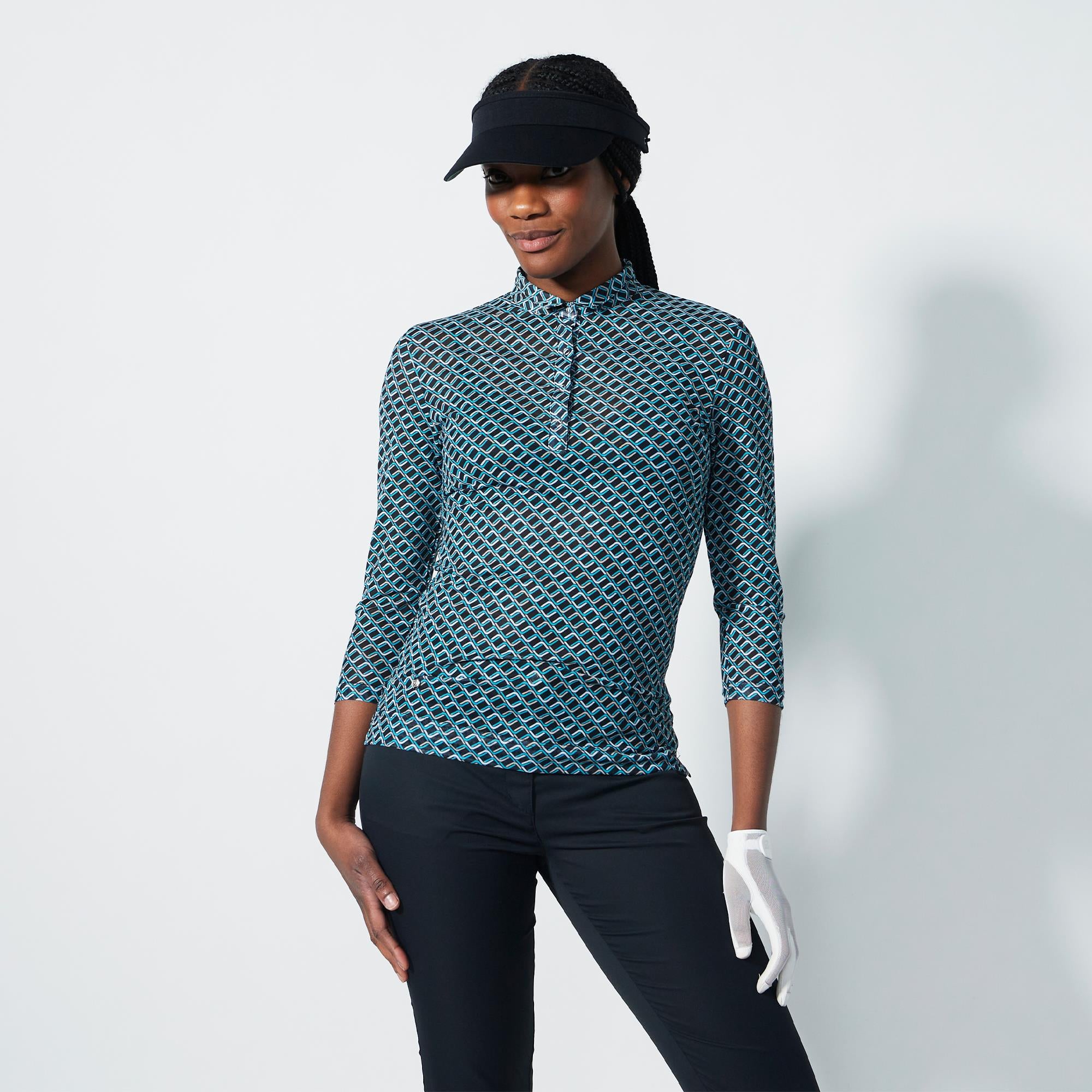 Daily Sports Valente Mesh Ladies 3/4 Sleeve Golf Polo Shirt Geo Tribe